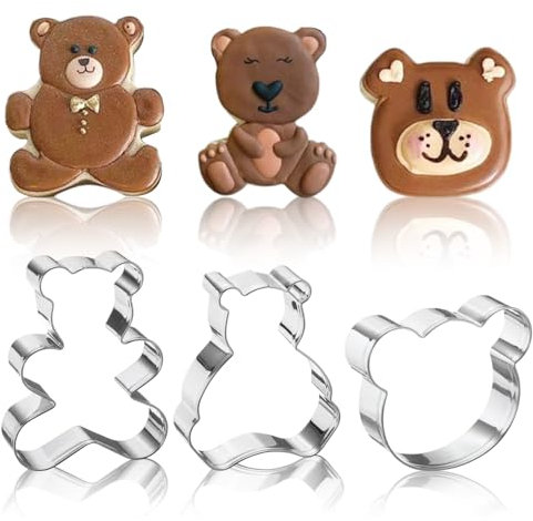 Generic Bear Cookie Cutter Set, 3 Pcs Stainless Steel Biscuit Cutter, Bear Shapes Fondant Baking Mould, Cake Decoration
