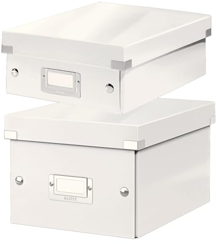 Leitz Click & Store Set Aufbewahrungsbox mit Deckel Klein für Unterlagen bis A5 + Box mit Trennwänden für Zubehör im Büro oder Haushalt, 84% recycelter Premium-Hartpappe, Weiß, 60430001 + 60570001