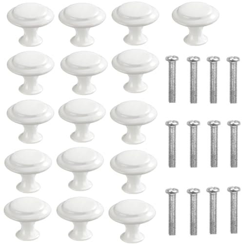 Zwenjuan Pomos De Puerta,16 Piezas pomos para gabinete Vintage,manijas de gabinete 23 mm con Tornillos,Tirador para Cajón,Tirador de Puerta de Armario,para Cajón Muebles Puertas Armarios,Blanco