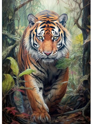 Lxmsja 5D Pintura Diamante Tigre Kit, Tigre Diamond Painting Adultos Kit, Kit Pintura Diamante Animal, DIY Diamond Painting Kit Completo Para Decoración De Pared Del Hogar 30x40cm