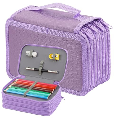 Daelesr Trousse Crayon de Couleur, 72 Trous Trousse Feutres Grande Capacité, Rangement Feutre Organisateur 4 Couches, Colouring Pencils Organiser Bag pour Bureau et École Adults Etudiants Artists