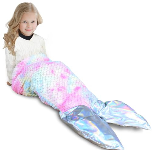 SANFERGE Dicke Meerjungfrau - Gemütlicher Winterschlafsack mit glitzerndem Fischschwanz, perfekt für Mädchen