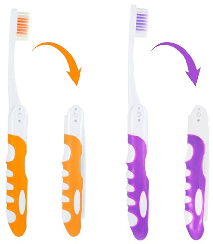 Oruola Lot de 2 brosses à dents de voyage pliables pour voyage, camping, voyage, pour adultes et enfants, brosse à dents de voyage portable et pliable (orange et violet)