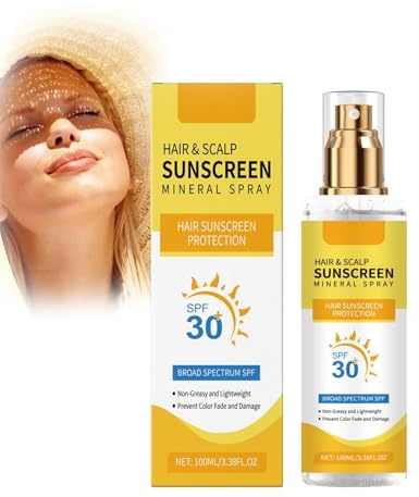 Hair & Scalp Sunscreen, Hair & Scalp Sun Protection Spray SPF30, Hair Sun Protection Spray, Non-Greasy Formula, Prevent Hair Color Fade/Dryness, Suitable for Hiking/Beach/Running (1)