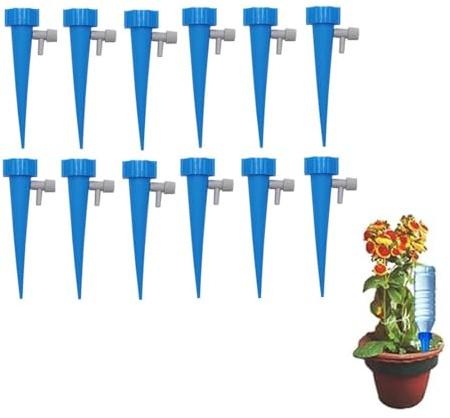 Kit de riego por goteo automático de 12 piezas, dispositivo de riego ajustable, dispositivo de riego por goteo para plantas, botella de goteo para jardines de bonsáis y flores (12PCS Blue)