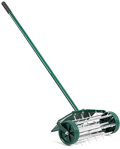 BCSRVCE Rollender Rasenbelüfter, manuelle Grasspike-Rolle mit rutschfestem Griff, Robustes Rasenwerkzeug für den Außenbereich (mit Kotflügel, 43 x 20 x 128 cm)