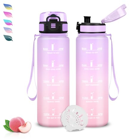 Grsta Trinkflasche- 500ml- Wasserflasche Kinder, Trinkflasche Auslaufsicher, Wasserflasche mit Zeitmarkierung, Leicht zu Reinigen, Flasche mit Uhrzeit, für Schule, Büro, Outdoor, Running, Camping