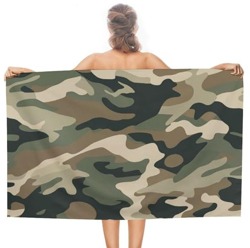peiyeety Asciugamano da spiaggia mimetico militare, in microfibra, anti-sabbia, grande, multiuso, assorbente, per bagno e piscina, 52x32 pollici