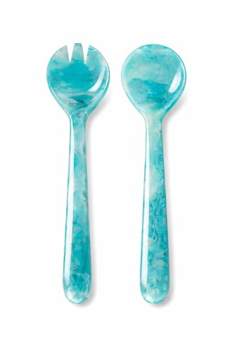 Divit Shilp Salad Servers - Resin Tongs with Long Handle for Mixing, Tossing and Cooking (Spoon and Fork Set) (Green)