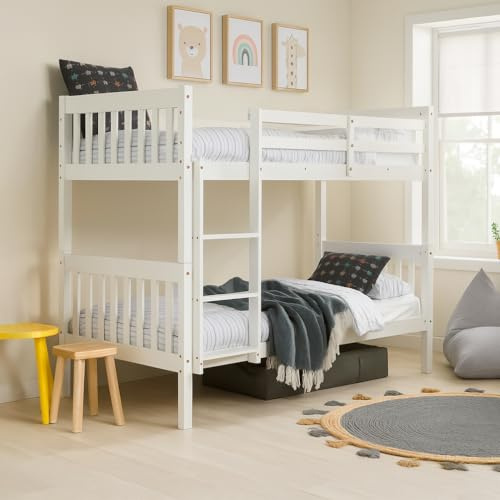 happybeds Suzie White Solid Pine Wooden Bunk Bed (White, 3FT Single - Frame Only)