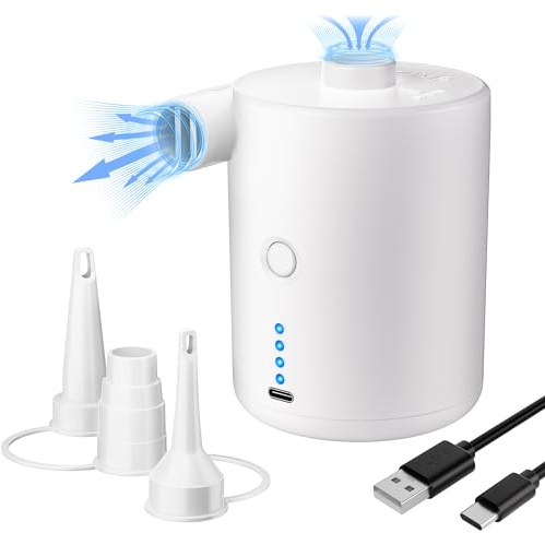 Bomba de Aire eléctrica,Inflador Colchon Hinchable,4000mAh Mini Bomba de vacío portátil con 3 Boquillas,Inflado/Desinflado Rápido, Bomba de Aire Portatil para Piscinas y Colchones de Cama (Blanco)