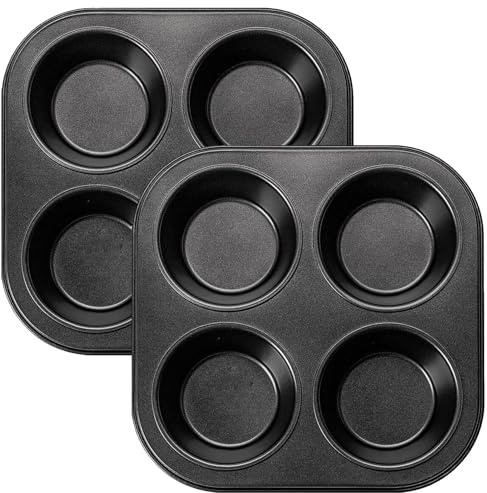 Joygoodta Stampo per muffin per friggitrice ad, 2 stampi per muffin per friggitrice ad, stampi per mini cupcake in acciaio al carbonio piccoli, antiaderenti a 4 cavità, facili da