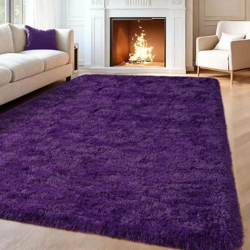 iEvery Purple Rugs for Living Room 140x200 cm - Fluffy Shaggy Area Rug Non Slip for Bedroom, Soft High Pile Modern Floor Carpet for Bedside Lounge Kids Girls Room