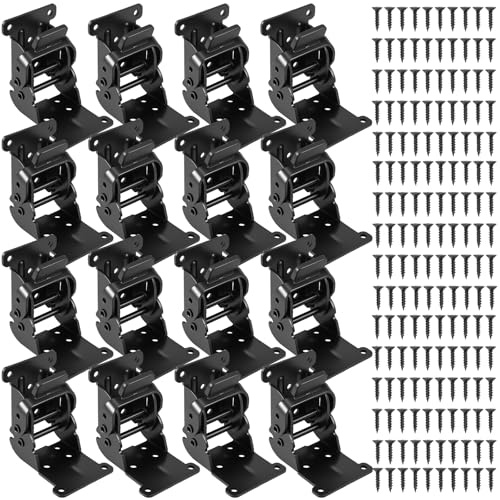 JUNFEIFLUX Lot de 16 Charnières Pliable, 0-90 Degrés Charnière Pliante avec Schrauben, Noir pliable Charnière avec Arretierung für Lit, Table, Porte Pliante