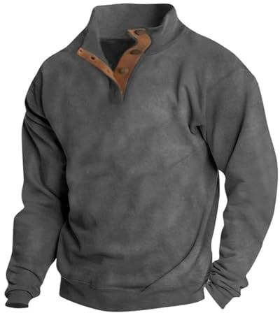 Generisk herr och vinter långärmad tröja ledig långärmad topp utan huva herr sweatshirt herr walk, Mörkgrå, L