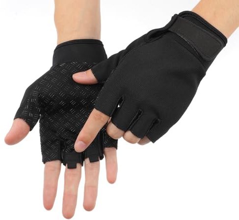 GEEHUA Guanti senza dita, antiscivolo, senza dita, guanti da allenamento, mezze dita, traspiranti, guanti da palestra, per guida, sport, ciclismo, pesca (L)