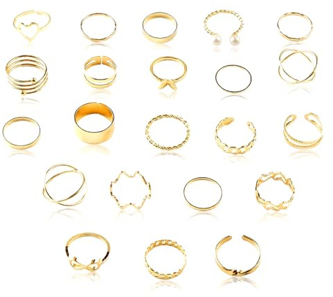 wellrun 22Pcs Adjustable Ring Set for Women,Gold Chunky Stackable Rings,Boho Multi Finger Open Rings,Elegant Trendy Knuckle Ring Set,Layered Jewellery for Party Daily Travel