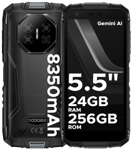 DOOGEERugged FIRE3ULTRA Movil Irrompible Android 15, 5.5 HD+ 8350mAh Batería Móvil Rugerizado, 24GB+256GB/2TB Octa-Core T7200, 16MP+8MP, IP68/Face ID/Huella/OTG/NFC/Dual SIM 4G Móvil Resistente