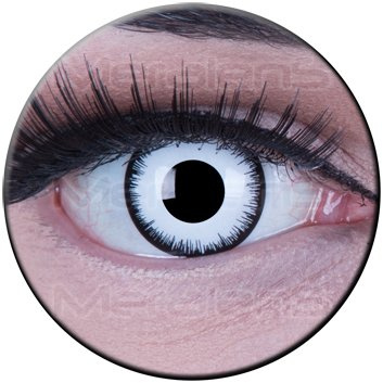 Farbige weiße schwarze crazy fun Kontaktlinsen ohne Stärke Vampir Dämon White Zombie Weiss mit schwarzem Rand 1 Paar Topqualität zu Fasching und Karneval mit gratis Kontaktlinsenbehälter ohne Stärke