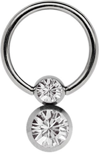 Modern Nature Piercingschmuck Piercing Intimo Titano Anello in 1,2 x 10 mm con Doppel-Steinkugel trasparente in 5/8 mm Ø