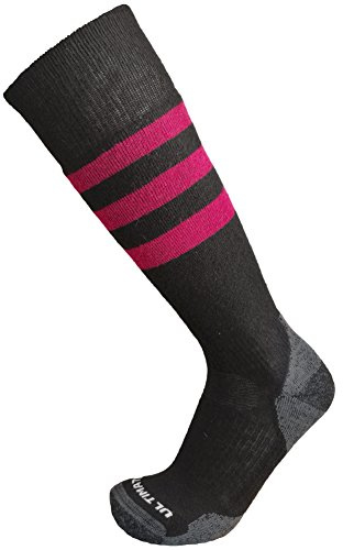 Womens Merino Wool Snowboard Socks Girls Warm Ski Socks Cushioning Support Stretch Black/Raspberry Small 4-6.5