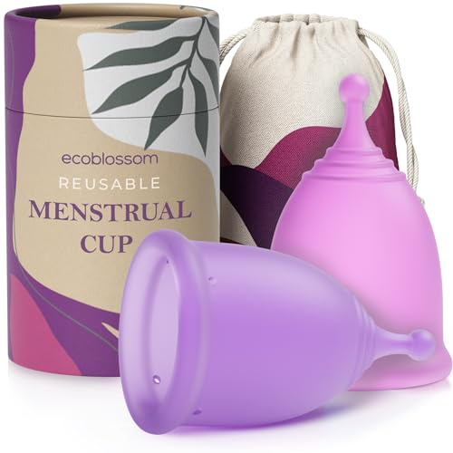 Ecoblossom Copas menstruales reutilizables a prueba de fugas - Silicona de grado médico, sostenibles, ecológicas. Paquete de 2 copas menstruales pequeñas, capacidad de 22 ml