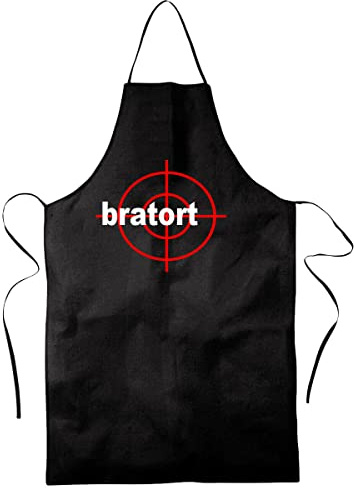 BLICKFANG Bratort |Grill, BBQ | Küchenchef, Koch | Kochschürze, Latzschürze, Küchenschürze Grillschürze, Partyschürze | Geschnek, Geburtstag, Schurz | Schwarz, Rot (Rot) (Schwarz)