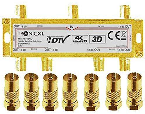 TronicXL Distribuidor de antena coaxial de 6 vías, 4 K, HD, 3D, divisor suave, por ejemplo, compatible con DVBT DVBT2 DVBC SAT Unicable TV por cable PYUR Telecolumbus Primacom Vodafone Unitymedia UKW