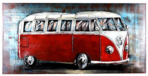 Metallbild Bus Bulli Rot 3D Effekt Wandbild Bild Relief Unikat Handarbeit B=142cm/H=73cmT=6cm