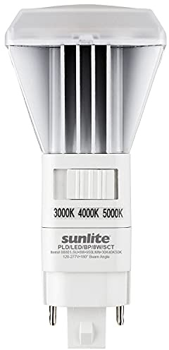 Sunlite 88801 LED CCT PLV Recessed Ballast Bypass Light Bulb, 8 Watt 18W Fluorescent Replacement 950 Lmns, G24d 2 Pin Base, Vertical, UL Listed ROHS Compliant, 3000K - 5000K Selectable Switch, 1 Pack