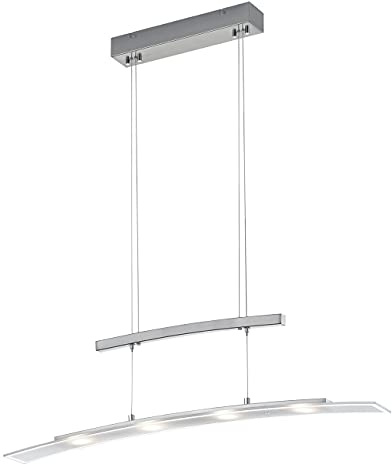 Reality Leuchten LED Pendelleuchte Samos R32990407, Metall Nickel matt, Glas weiß satiniert oder klar, inkl. 4x 4 Watt LED, Sensordimmer