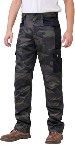 WORK IDEA Herren-Arbeitshose - Camouflage-Hose Herren-Cargohose mit innenliegenden Knietaschen