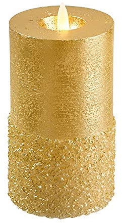 Klocke Dekorationsbedarf Edle LED Kerze mit rustikaler Oberfläche - Timer - Echtwachs - Realistisch Flackernd (Gold, Höhe: 13,5cm - Ø 8cm)