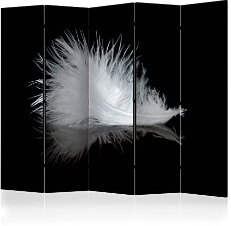murando - Paravent Raumteiler Feder, 225x172 cm, 5-teilig, Wohnzimmer, Büro | Mobiler Sichtschutz, sofort einsatzbereit, Holzrahmen, ideal fürs Wohnzimmer oder Büro, geruchsneutral, lichtbeständig