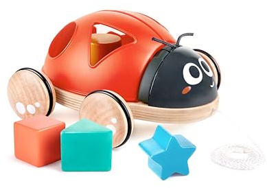 Hape Coccinelle Jouet en Bois 1 an à Tirer - Dès 12 Mois - pour Motricité, Imagination & Dextérité de l'enfant - Jouet à Tirer et Pousser Conforme aux Normes de Sécurité - Adapté aux Petites Mains