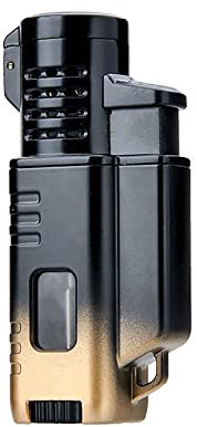 BIGWHEAT88 Briquet Torche Portable Butane Triple Jet Flammes Bleues Conception de Couleur Dégradée avec Serrure Coupe-feu pour Barbecue Cigare sans Gaz,Gold,85 * 37 * 23mm