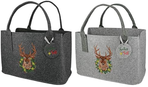 GILDE Filztasche in Dunkelgrau oder Grau HIRSCH Frohes Fest Tragetasche, Handtasche, Geschenk, Einkaufstasche, Weihnachten, Renntier Filz Xmas