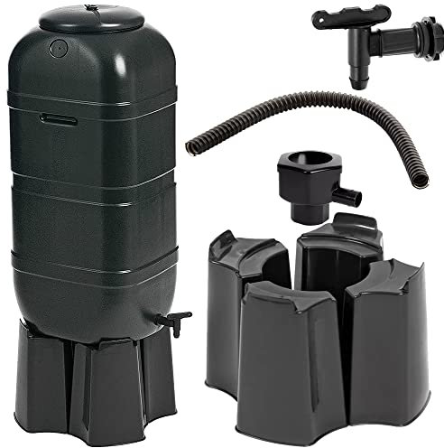 100L Black Slimline Space Saver Water Butt Kit Complete with Stand, Lid and Diverter Rain Saver For Gardens & Decking Areas