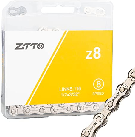 ZTTO Bike Chain 6/7/8/9/10/11/12 Speed Silver/Gold/Rainbow, Half Hollow/Full Hollow Lightweight Bicycle Chain with Quick Link 116/126 Link Universal (6/7/8 Speed Chain, Silver, 1)