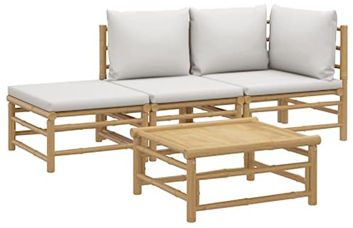 vidaXL Loungegrupp för trädgården 4 delar ljusgråa dynor bambu, trädgårdssoffa, utemöbler, loungeset, trädgårdssoffor, trädgårdsmöbler