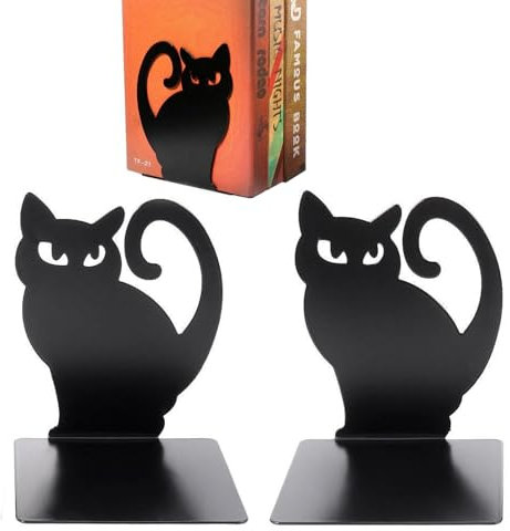 EULAPGOE 2 Stück Katze Metall Buchstütze, Niedliche Katze Mode Stil Buchstütze, Große Schwere Buchstützen Desktop Buchhalter Veranstalter Buchenden für Regale für Schule Bibliothek Regal