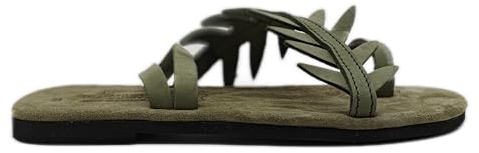 Emmanuela Bequeme Zehenring sandalen in Griechischer Leder mit Olivenblättern, gepolsterte Innensohle Slingback Sandalen, flache offene Zehenpartie elegante Sommerschuhe für Damen