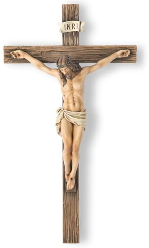 BC Katholisches Kruzifix-Wandkreuz, Jesus Christus, inspirierende Heimdekoration, religiöses Geschenk, 25,4 cm hoch, Renaissance-Skulptur, handgefertigt von Buildclassic