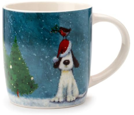 Puckator Tazza Natalizia in Porcellana - Cane e Pettirosso - Jan Pashley