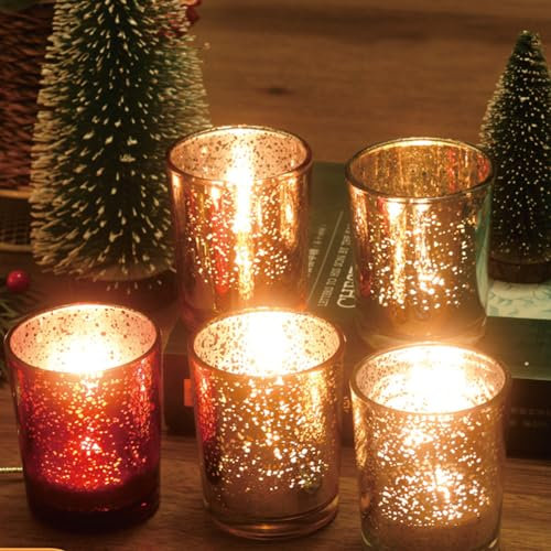 Hiseng Teelichthalter 5er-Set Glas Kerzenhalter sternenklarer Himmel Votivkerzenhalter Kerzenständer Teelichtgläser Kerzenleuchter Teelichter für Weihnachten Tischdeko, Hochzeit, Party