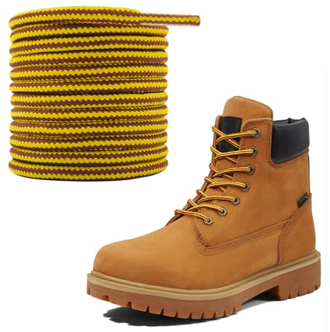 NDTEZUGT 4.5mm Lacci Scarpe per Timberland da Trekking, Rotondi Lacci per Scarpe Stringate di Ricambio da Escursionismo e Caccia (Giallo-Marrone, 54/140cm)