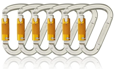 SOB Auto Locking Climbing Carabiner Clips 6Pack 25KN Heavy Duty Asymmetrical Carabiner Connector Used for Rappelling Gear Rescue Outdoor Projects Dog Leash