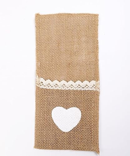 20 Stück Jute Bestecktaschen Sackleinen Besteckbeutel mit Spitze Vintage Hochzeitsdeko Tischdeko für Messer und Gabeln, Geburtstag Party Ostern Feiertage Tischdeko Weihnachten Adventskalender Karneval