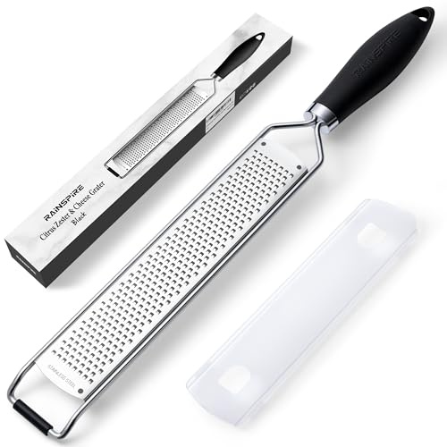 Upgraded Citrus Lemon Zester Grater, Easy Clean Dishwasher Safe, for Ginger Garlic Parmesan Cheese, 304 Stainless Steel Blade, Protect Cover, Baking Supplies, Black