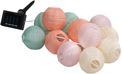 Dehner Solar Lichterkette Lampion, mit 12 LED-Lämpchen, Lichtfarbe warmweiß, Länge 220 cm, Kunststoff/Nylon, bunt